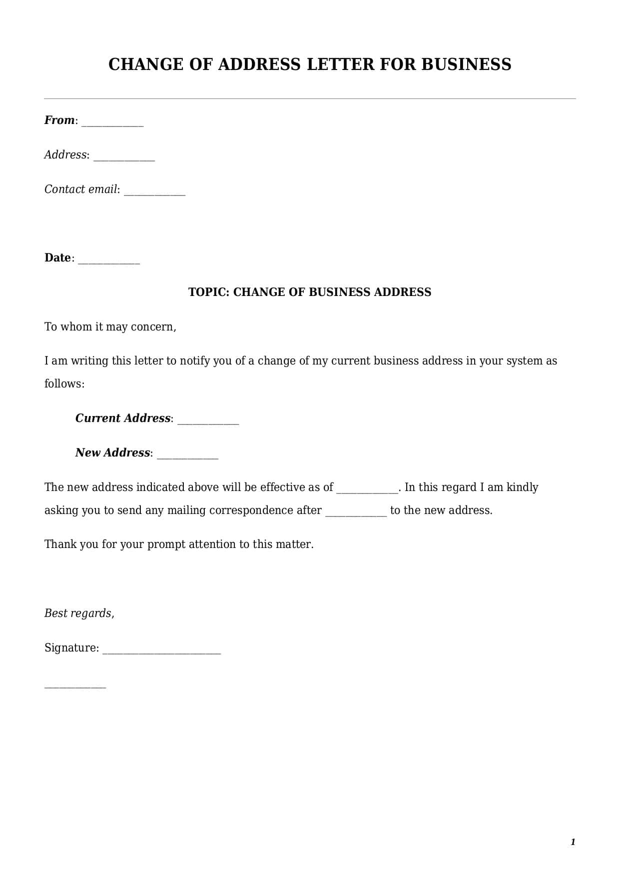 Change Of Address Letter For Business FREE Template